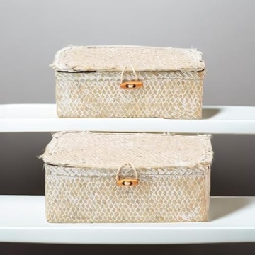 Stylish Hand-Woven Seagrass Storage Boxes Set of 2