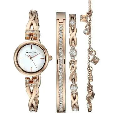 Anne Klein Crystal Watch & Bracelet Set for Women