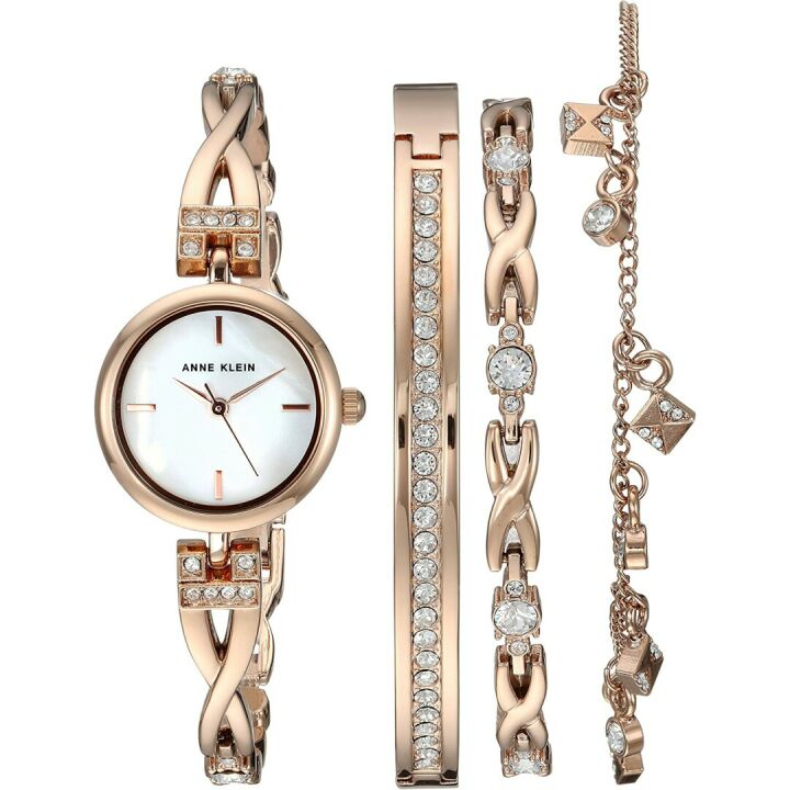 Anne Klein Crystal Watch & Bracelet Set for Women