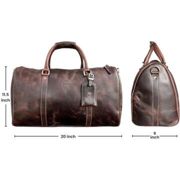 Leather Duffle Bag for Men - Full Grain Leather Travel Bag - TSA Approved Carry On Weekender Overnig...