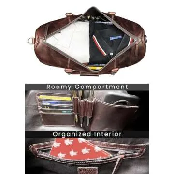 Leather Duffle Bag for Men - Full Grain Leather Travel Bag - TSA Approved Carry On Weekender Overnight Duffel Bag (Mulberry, 20 inch)