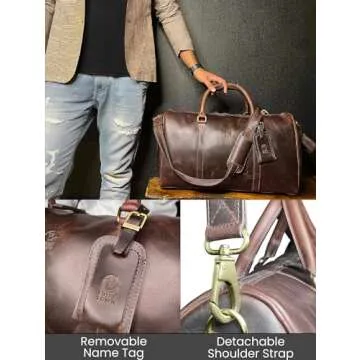 Leather Duffle Bag for Men - Full Grain Leather Travel Bag - TSA Approved Carry On Weekender Overnight Duffel Bag (Mulberry, 20 inch)