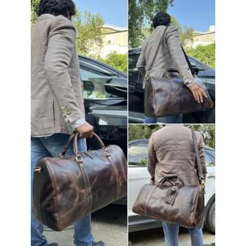 Leather Duffle Bag for Men - Full Grain Leather Travel Bag - TSA Approved Carry On Weekender Overnight Duffel Bag (Mulberry, 20 inch)