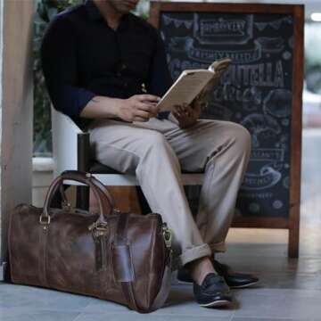 Leather Duffle Bag for Men - Full Grain Leather Travel Bag - TSA Approved Carry On Weekender Overnight Duffel Bag (Mulberry, 20 inch)