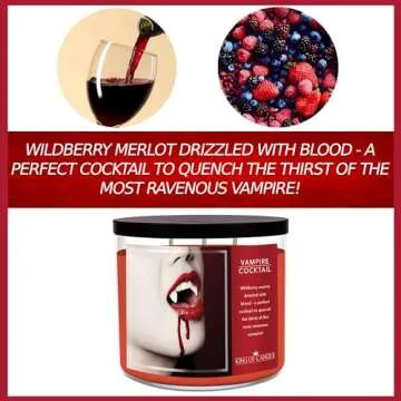 Vampire Cocktail - Merlot Wine Scented Halloween Candles for Fall - Large 3 Wick, Strong Scented, Lo...