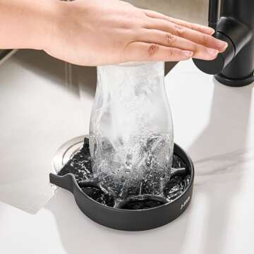 J-HVA Glass Rinser - Bottle Washer, Kitchen Sink Cup Rinser, Faucet Glass Washer Cleaner Attachment Accessory for Bar Sink, Matte Black Stainless