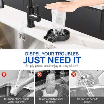 J-HVA Glass Rinser - Bottle Washer, Kitchen Sink Cup Rinser, Faucet Glass Washer Cleaner Attachment Accessory for Bar Sink, Matte Black Stainless