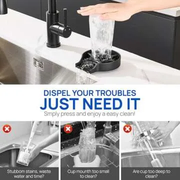 J-HVA Glass Rinser - Bottle Washer, Kitchen Sink Cup Rinser, Faucet Glass Washer Cleaner Attachment Accessory for Bar Sink, Matte Black Stainless