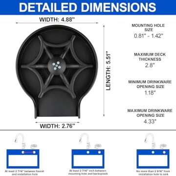 J-HVA Glass Rinser - Bottle Washer, Kitchen Sink Cup Rinser, Faucet Glass Washer Cleaner Attachment Accessory for Bar Sink, Matte Black Stainless