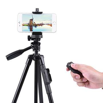 YunTeng Tripod, 50 Inch Aluminum Tripod, Video Tripod for Cellphone, Camera, Universal Tripod with Wireless Remote, Compatible with iPhone Xs/Xr/X/8/8 Plus/Samsung Galaxy/Google/GoPro Hero