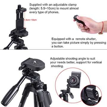 YunTeng Tripod, 50 Inch Aluminum Tripod, Video Tripod for Cellphone, Camera, Universal Tripod with Wireless Remote, Compatible with iPhone Xs/Xr/X/8/8 Plus/Samsung Galaxy/Google/GoPro Hero