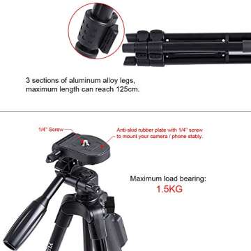YunTeng Tripod, 50 Inch Aluminum Tripod, Video Tripod for Cellphone, Camera, Universal Tripod with Wireless Remote, Compatible with iPhone Xs/Xr/X/8/8 Plus/Samsung Galaxy/Google/GoPro Hero