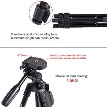 YunTeng Tripod, 50 Inch Aluminum Tripod, Video Tripod for Cellphone, Camera, Universal Tripod with Wireless Remote, Compatible with iPhone Xs/Xr/X/8/8 Plus/Samsung Galaxy/Google/GoPro Hero