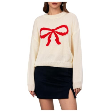 Chic Bow Print Oversized Sweater for Women Fashion