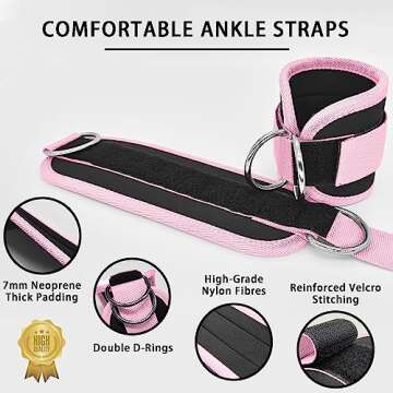 Langmeil Fitness Ankle Straps for Cable Machines, 2 Pack Comfortable Adjustable Padded Ankle Wrist C...