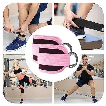 Langmeil Fitness Ankle Straps for Cable Machines, 2 Pack Comfortable Adjustable Padded Ankle Wrist Cuffs, Kickback Glute Workouts for Men Women, D-Ring Leg Straps with Neoprene Padding -Pink