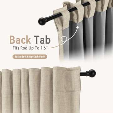 100% Blackout Shield Linen Blackout Curtains 96 inches Long 2 Panels Set, Back Tab/Rod Pocket Thermal Insulated Black Out Curtains for Bedroom/Living Room, 52" W x 96" L, Natural