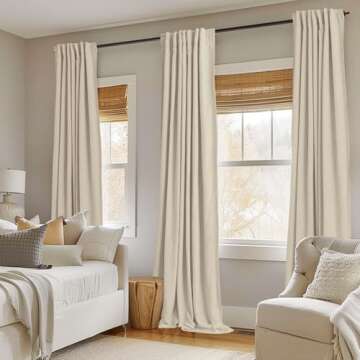 100% Blackout Shield Linen Blackout Curtains 96 inches Long 2 Panels Set, Back Tab/Rod Pocket Thermal Insulated Black Out Curtains for Bedroom/Living Room, 52" W x 96" L, Natural