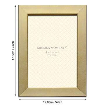 MIMOSA MOMENTS Metallic Brasss Picture Frame, Brushed Satin Finish, Tabelop Photo Frame Display Horizontal or Vertical 4x6 Inch Photo