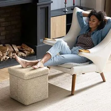 Sorbus Teddy Fabric Storage Ottoman - 15 Inch Foldable Ottoman Cube - Multipurpose Cozy Ottoman, Foo...