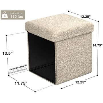 Sorbus Teddy Fabric Storage Ottoman - 15 Inch Foldable Ottoman Cube - Multipurpose Cozy Ottoman, Foot Rest, Sofa Storage, Stool for Living Room, Bedroom, Dorm, Kids Room - Small Ottomans with Lid