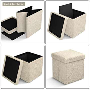 Sorbus Teddy Fabric Storage Ottoman - 15 Inch Foldable Ottoman Cube - Multipurpose Cozy Ottoman, Foot Rest, Sofa Storage, Stool for Living Room, Bedroom, Dorm, Kids Room - Small Ottomans with Lid