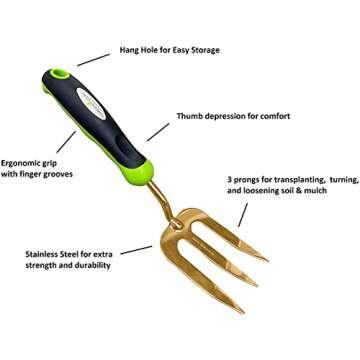 Garden Guru Titanium Hand Weeder Fork Tool – Rust Resistant – Ergonomic Handle – Great for Pla...