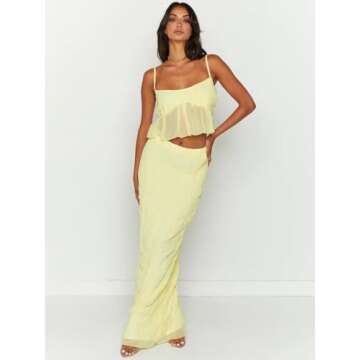 Women’s Sexy Ruffle Dress Spaghetti Strap Cami Top Bodycon Long Skirt Club Party Two Piece Skirt O...