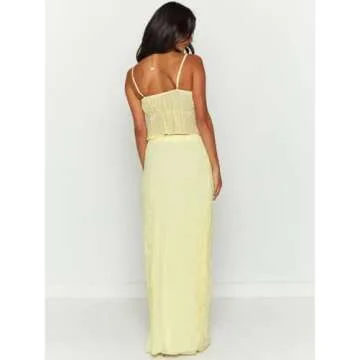 Women’s Sexy Ruffle Dress Spaghetti Strap Cami Top Bodycon Long Skirt Club Party Two Piece Skirt Outfits Sets Yellow XL