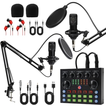 Podcast Equipment Bundle Kit For 2, Audio Interface with Voice Changer Condenser Microphones for DJ ...