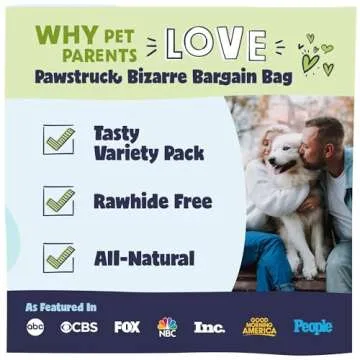 Pawstruck Bizarre Bargain Bag Assorted Natural Dog Chew Treats - Animal Ears, Jerky, Bones, Hooves, Beef Straps - Long Lasting Rawhide Alternative for Chewers, All Breeds - 1 lb, Packaging May Vary