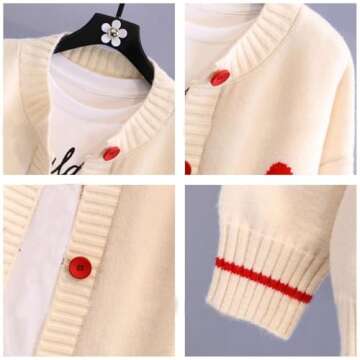 FindThy Women's Cute Heart Print Cardigan Sweater