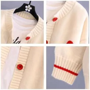 FindThy Women's Cute Heart Print Cardigan Sweater