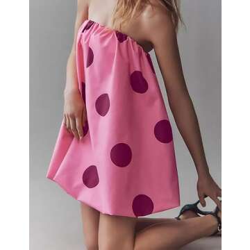 Meladyan Women's Strapless Polka Dot Mini Dress for Summer
