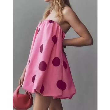 Meladyan Women's Strapless Polka Dot Mini Dress for Summer