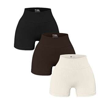 OQQ Women's 3 Piece Ribbed High Waist Yoga Shorts for Comfortable Workouts