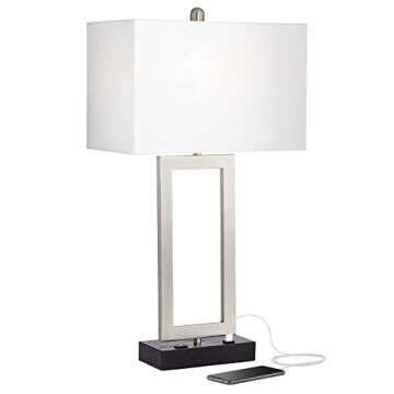 360 Lighting Todd Modern Table Lamp with Hotel Style USB and AC Power Outlet in Base 30" Tall Brushe...
