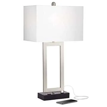 360 Lighting Todd Modern Table Lamp with Hotel Style USB and AC Power Outlet in Base 30" Tall Brushe...
