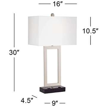 360 Lighting Todd Modern Table Lamp with Hotel Style USB and AC Power Outlet in Base 30" Tall Brushed Nickel Rectangle White Shade for Living Room Bedroom House Bedside Nightstand Home