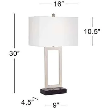 360 Lighting Todd Modern Table Lamp with Hotel Style USB and AC Power Outlet in Base 30" Tall Brushed Nickel Rectangle White Shade for Living Room Bedroom House Bedside Nightstand Home