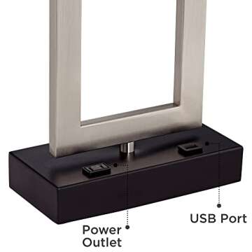 360 Lighting Todd Modern Table Lamp with Hotel Style USB and AC Power Outlet in Base 30" Tall Brushed Nickel Rectangle White Shade for Living Room Bedroom House Bedside Nightstand Home
