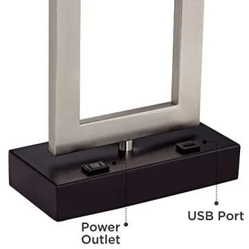 360 Lighting Todd Modern Table Lamp with Hotel Style USB and AC Power Outlet in Base 30" Tall Brushed Nickel Rectangle White Shade for Living Room Bedroom House Bedside Nightstand Home