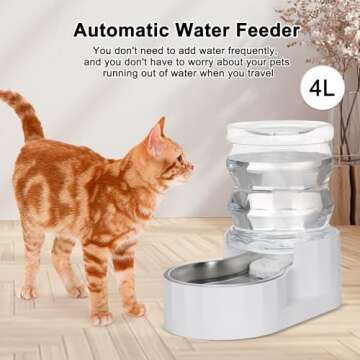 RIZZARI Automatic 4L Pet Waterer, Gravity Stainless Steel Water Dispenser, 100% BPA-Free, Large Capa...