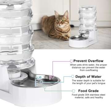 RIZZARI Automatic 4L Pet Waterer, Gravity Stainless Steel Water Dispenser, 100% BPA-Free, Large Capacity Water Feeder for Cats and Small and Medium-Sized Dogs