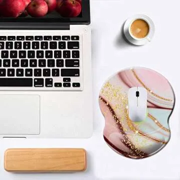 Mouse Pad with Wrist Support, Non Slip Mousepad Wrist Rest for Office, Computer, Laptop & Mac- Durable & Comfortable & Lightweight Ergonomic Support Mouse Mat (Pretty Marble-Wrist-5)