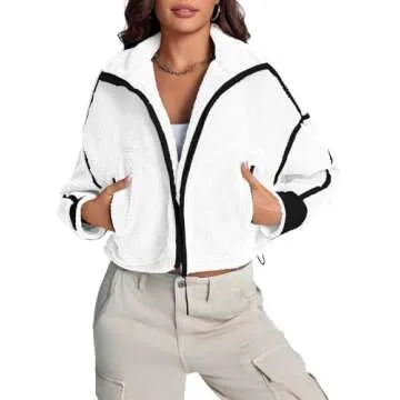 Tankaneo Womens Cropped Sherpa Jacket Warm Stylish