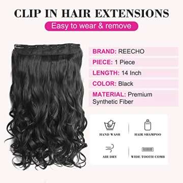 REECHO 14" 1-Pack 3/4 Full Head Curly Wavy Clips in on Synthetic Hair Extensions HE008 Hairpieces fo...