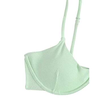 SweatyRocks Women's Spaghetti Strap Ribbed Knit Two Piece Swimsuit Underwire Bikini Sets Light Green S