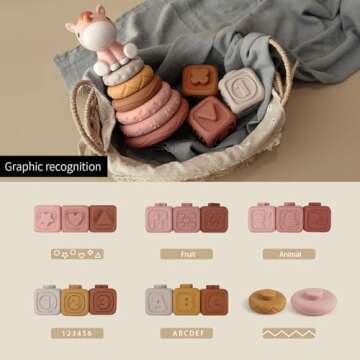 Nueplay 13 Pcs Building Circle & Blocks, Stacking & Nesting Baby Toys with Horse Figure, Newborn Ess...