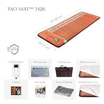 HealthyLine TAO Far Infrared Heating Pad - Natural Crystal Gemstones Mat for Back Pain - Full Body Auto Shut Off Rejuvenating Negative Ions Therapy - 74" x 28"